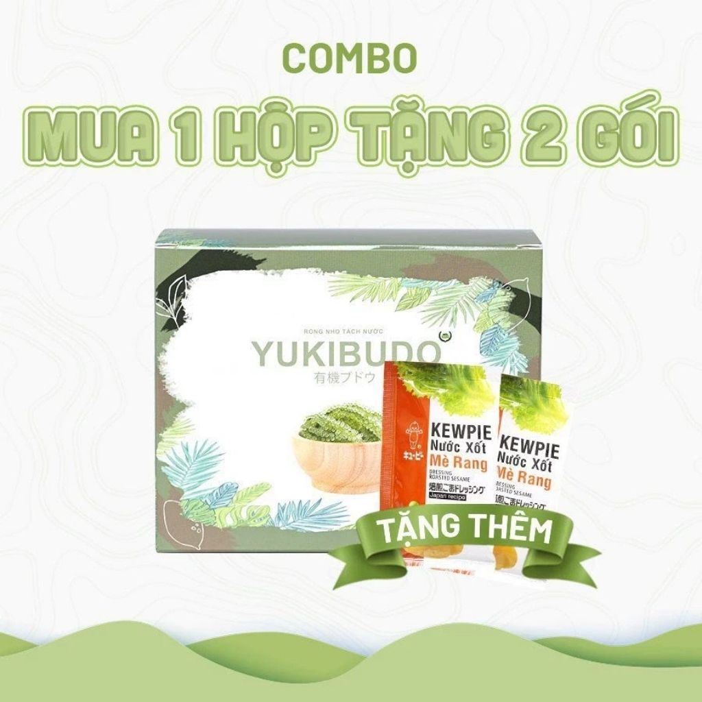 Combo 1 Hộp Rong Nho Tách Nước Yukibudo Tặng Kèm 2 Gói Xốt Mè Rang Kewpie